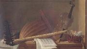 HUILLIOT, Pierre Nicolas Still Life of Musical Instruments (mk14) France oil painting artist